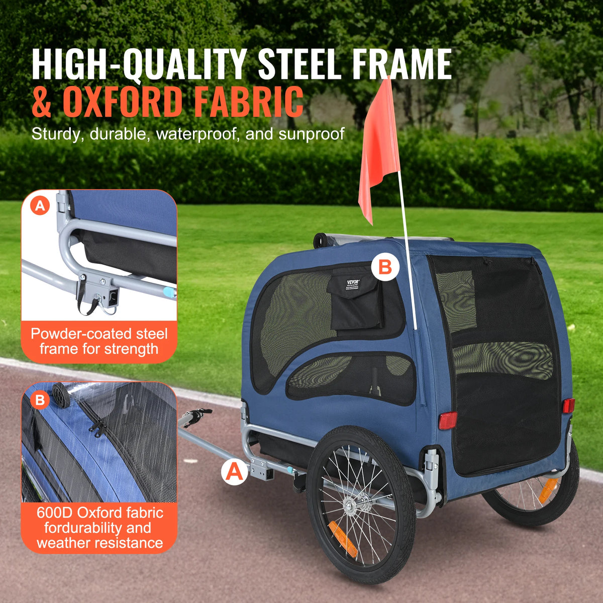 Pet Cart Bicycle Carrier Dog & Cat Bike Trailer with Coupler, Reflectors & Flag!  Collapsible to Store!