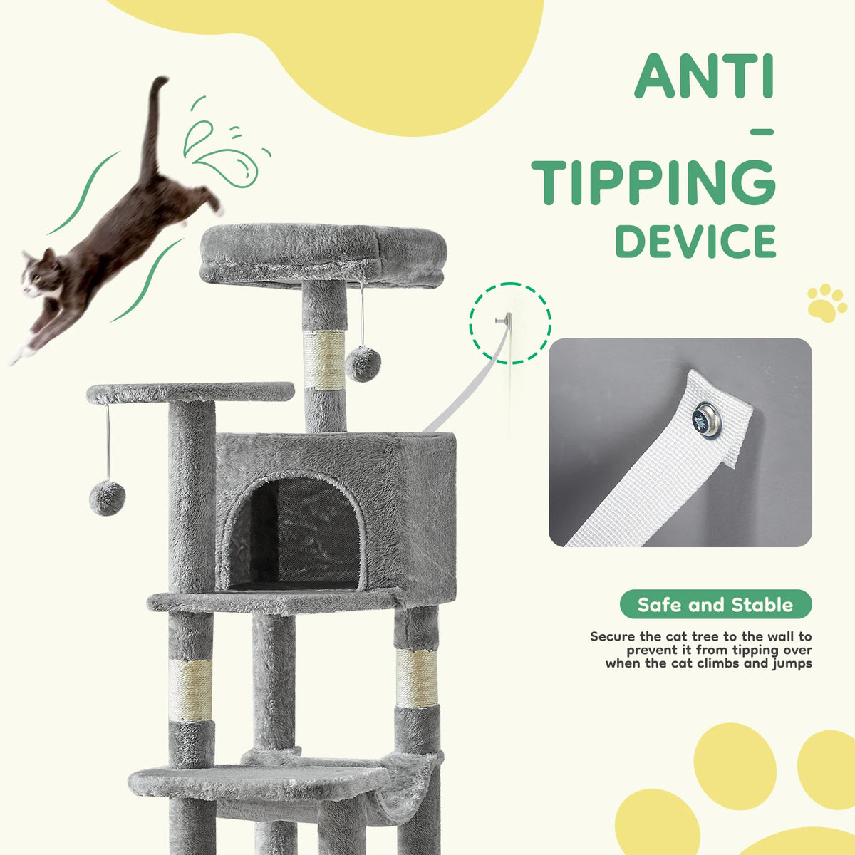 JJHK 44In Cat Tree Tall Multi-Cat Climbing Tower for Pets! Natural Sisal Scratching Posts Stable Pet House for Indoor Cats! - JanesWaggingWonders