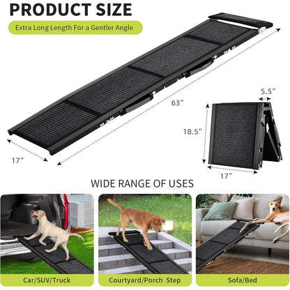 Upgraded Dog Ramp For Cars. Folding Pet Ramp For Large Dogs With Non-Slip Surface. Portable Outdoor Dog Car Ramp Up to 250 LBS!