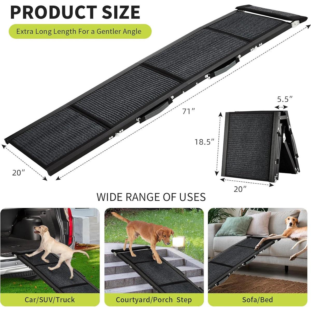 Upgraded Dog Ramp For Cars. Folding Pet Ramp For Large Dogs With Non-Slip Surface. Portable Outdoor Dog Car Ramp Up to 250 LBS!