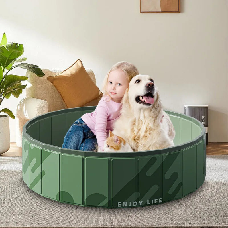 Foldable Anti-Scratch PVC Dog Pool, Thick No-Inflate Pet Bath Tub with Quick Drain, 
Portable Swimming Pool for Dogs, Cats, Kids, Outdoor Water & Sand Play