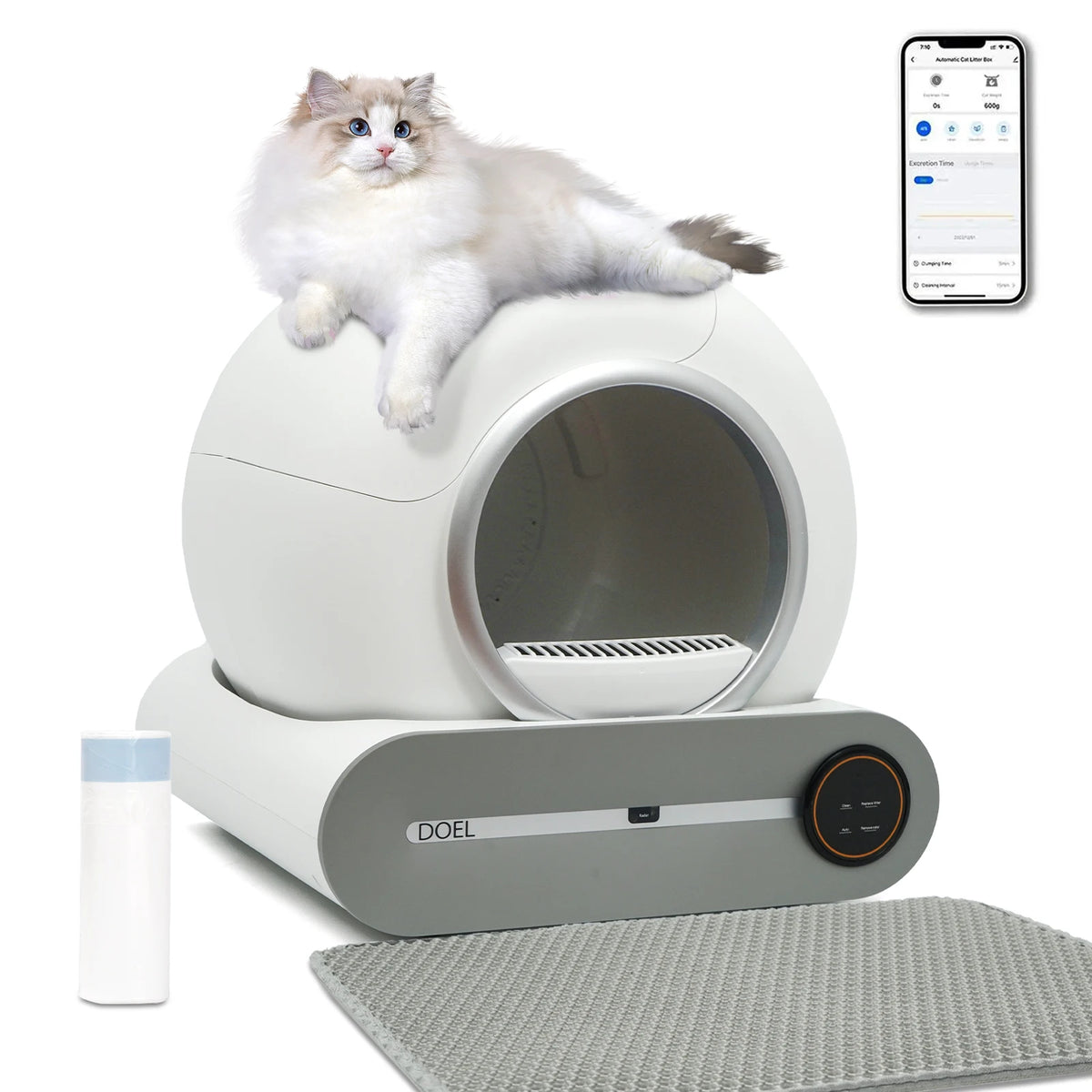 DOEL Self Cleaning Cat Litter Box 65L Automatic Cat Litter Box w/ Trash Bag & Litter Mat Smart Cat Toilet App Control 2.4G WiFi - JanesWaggingWonders