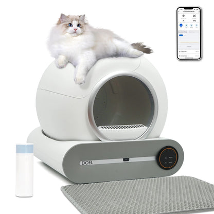 DOEL Self Cleaning Cat Litter Box 65L Automatic Cat Litter Box w/ Trash Bag & Litter Mat Smart Cat Toilet App Control 2.4G WiFi - JanesWaggingWonders