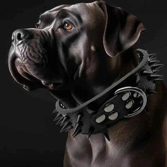 Anti Bite Rivet Sturdy Leather Pet Collar,  Adjustable for Medium and Big Dogs