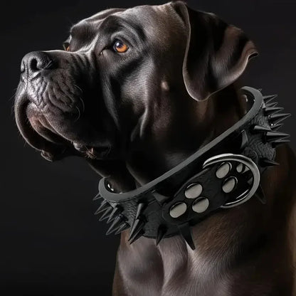 Anti Bite Rivet Sturdy Leather Pet Collar,  Adjustable for Medium and Big Dogs