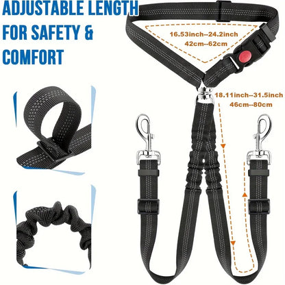 1Pcs Pet Dog & Cat Seat Belt Car. Car Safety Rope One Belt Two Dog Leash