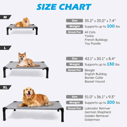 Elevated Dog Bed, Cooling Raised Pet Cot with Chew Proof Washable Breathable Mesh and Metal Frame.