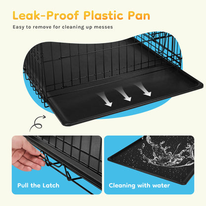 JHK Single Door 30 Inch Folding Metal Wire Dog Cage with Plastic Leak-Proof Pan.