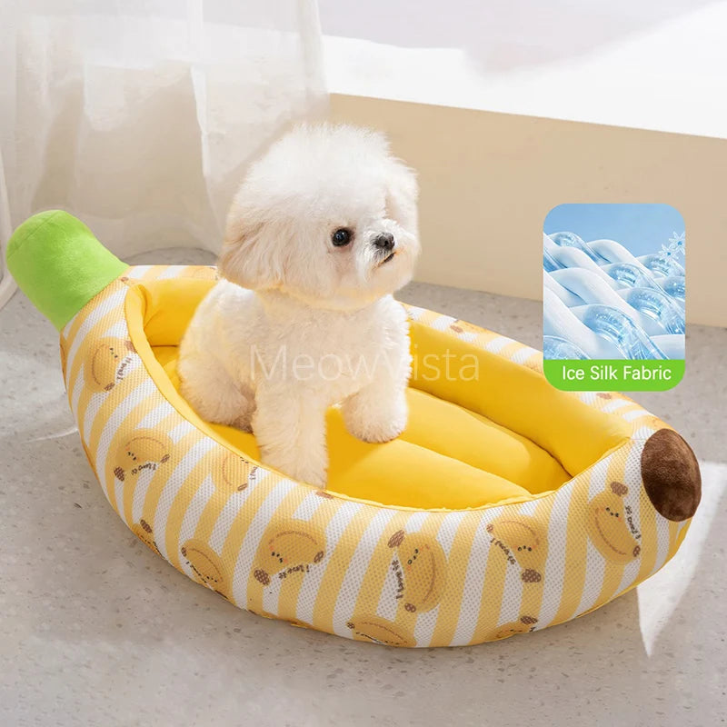 Banana Ice Silk Cooling Bed with Dual-Sided Mat Non-Slip! Breathable Sofa for Cats &Small Dogs. - JanesWaggingWonders