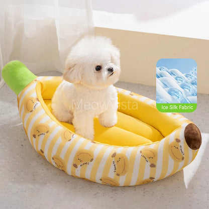 Banana Ice Silk Cooling Bed with Dual-Sided Mat Non-Slip! Breathable Sofa for Cats &Small Dogs. - JanesWaggingWonders