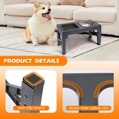 2-in-1 Elevated Slow Feeder Dog & Cat Bowls, Non-Slip Stainless Steel/Plastic/ Pet Food & Water Bowls with Foldable Stand!