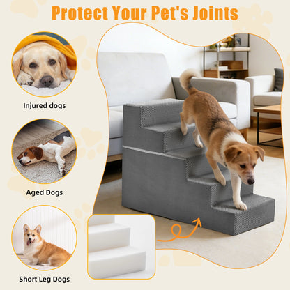 JHK 3-5 Step Right Angled Foam Dog Stairs Ramp for Small Dogs Climbing Ladder Indoor Non-Slip Pet Ramp Stairs For Home