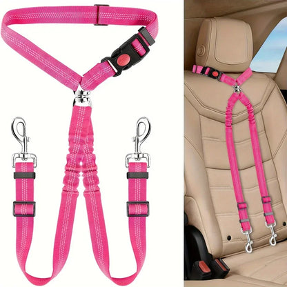1Pcs Pet Dog & Cat Seat Belt Car. Car Safety Rope One Belt Two Dog Leash