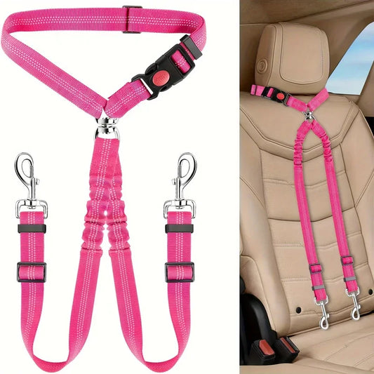 1Pcs Pet Dog & Cat Seat Belt Car. Car Safety Rope One Belt Two Dog Leash