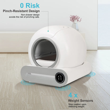 DOEL Self Cleaning Cat Litter Box 65L Automatic Cat Litter Box w/ Trash Bag & Litter Mat Smart Cat Toilet App Control 2.4G WiFi - JanesWaggingWonders