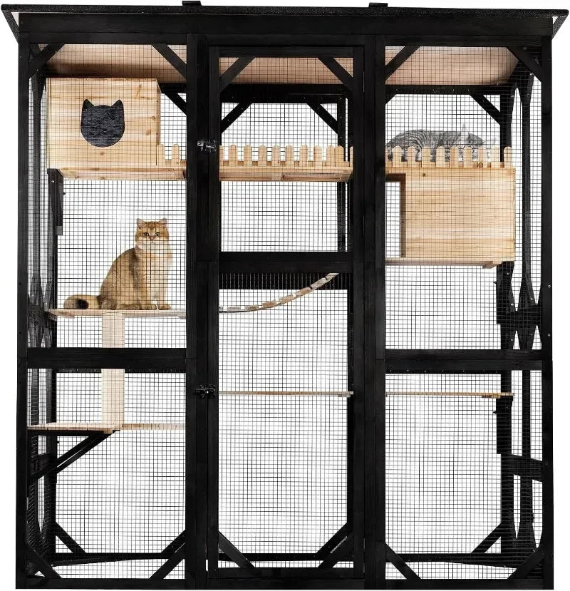 FunXplore 71.1" L Large Cat Catio Outdoor Cat Enclosure Window Acess, Walk-in Cat Cage  House for Multiple Indoor Outdoor