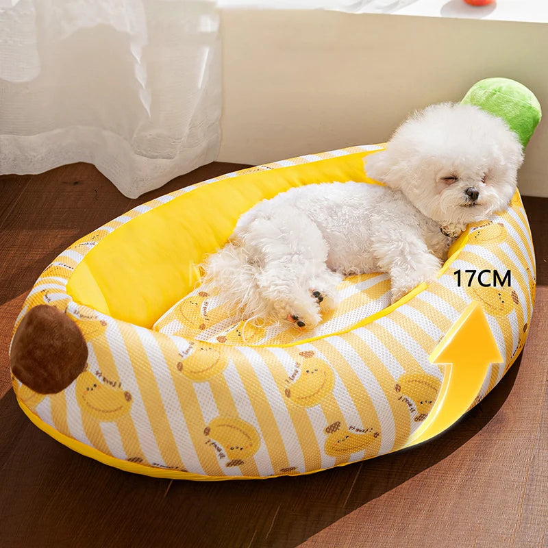 Banana Ice Silk Cooling Bed with Dual-Sided Mat Non-Slip! Breathable Sofa for Cats &Small Dogs. - JanesWaggingWonders