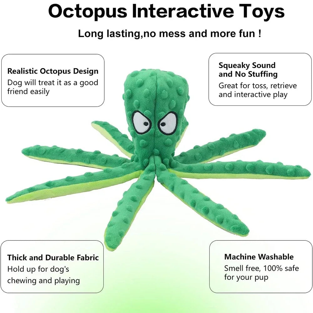 Dog Squeaky Toys Octopus - No Stuffing Crinkle Plush Dog Toys for Puppy Teething Durable Interactive Dog Chew Toys for Small M