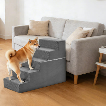 JHK 3-5 Step Right Angled Foam Dog Stairs Ramp for Small Dogs Climbing Ladder Indoor Non-Slip Pet Ramp Stairs For Home