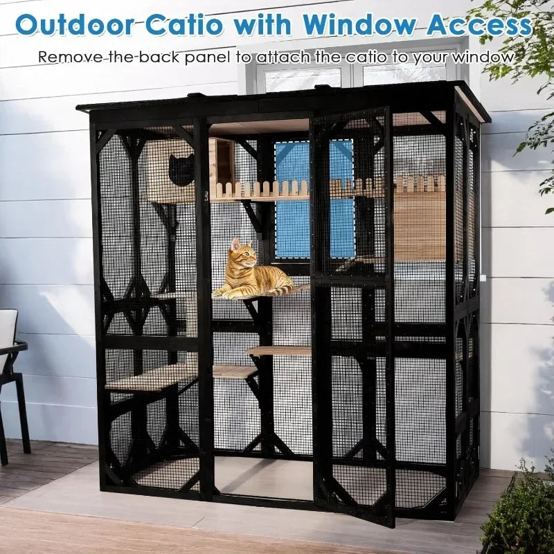 FunXplore 71.1" L Large Cat Catio Outdoor Cat Enclosure Window Acess, Walk-in Cat Cage  House for Multiple Indoor Outdoor