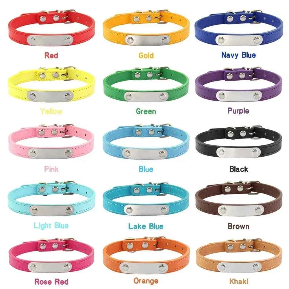 Personalized Dog Collar Name Carved ID {Anti-lost} Solid PU Leather Collar For Small Medium Large Dogs