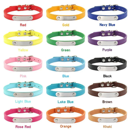 Personalized Dog Collar Name Carved ID ; Solid PU Leather Collar For Small Medium Large Dogs - JanesWaggingWonders