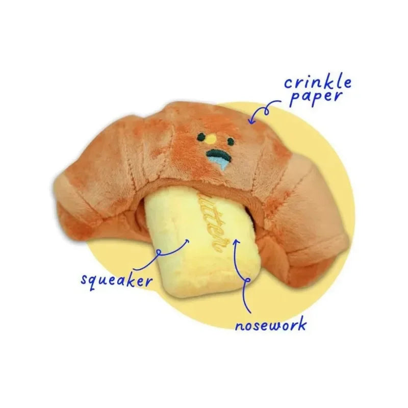 Hidden Food Sniffing Plush Dog Chew Toy: Croissant Bread Squeaking Sound Plush Toy