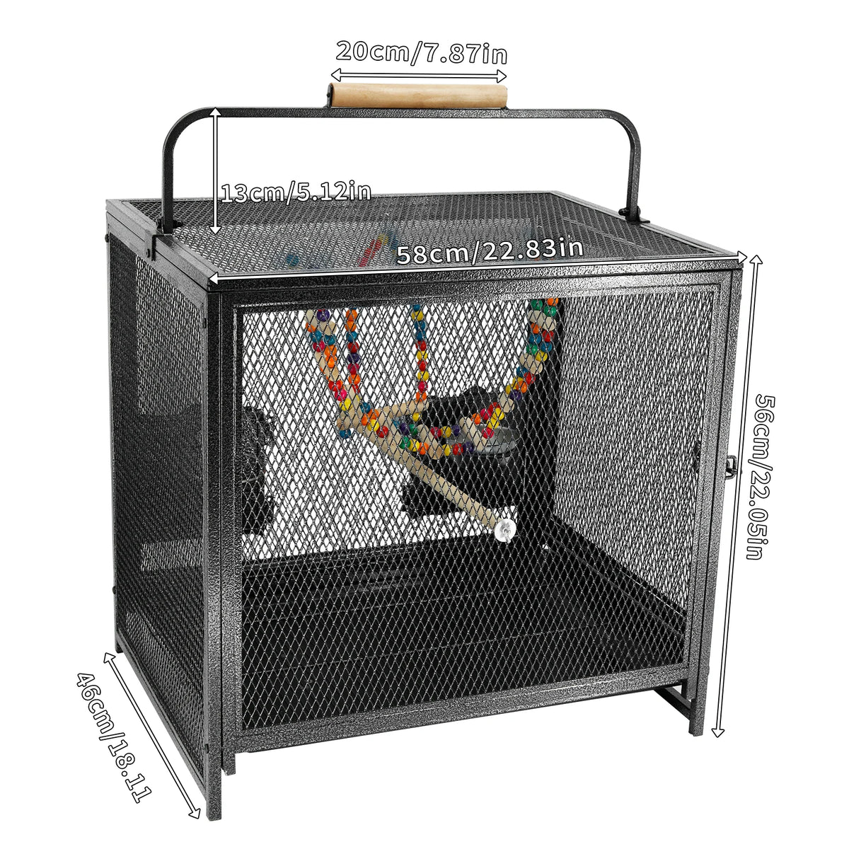Wrought Iron Bird Travel Carrier Cage Parrot Cage with Handle & Wooden Perch W/Seed Guards for Small Parrots Canaries & Budgies. - JanesWaggingWonders