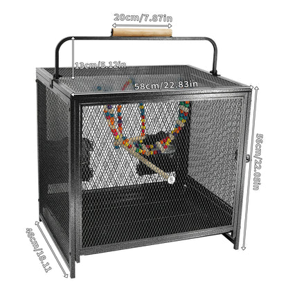 Wrought Iron Bird Travel Carrier Cage Parrot Cage with Handle & Wooden Perch W/Seed Guards for Small Parrots Canaries & Budgies. - JanesWaggingWonders