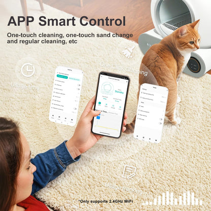DOEL Self Cleaning Cat Litter Box 65L Automatic Cat Litter Box w/ Trash Bag & Litter Mat Smart Cat Toilet App Control 2.4G WiFi - JanesWaggingWonders