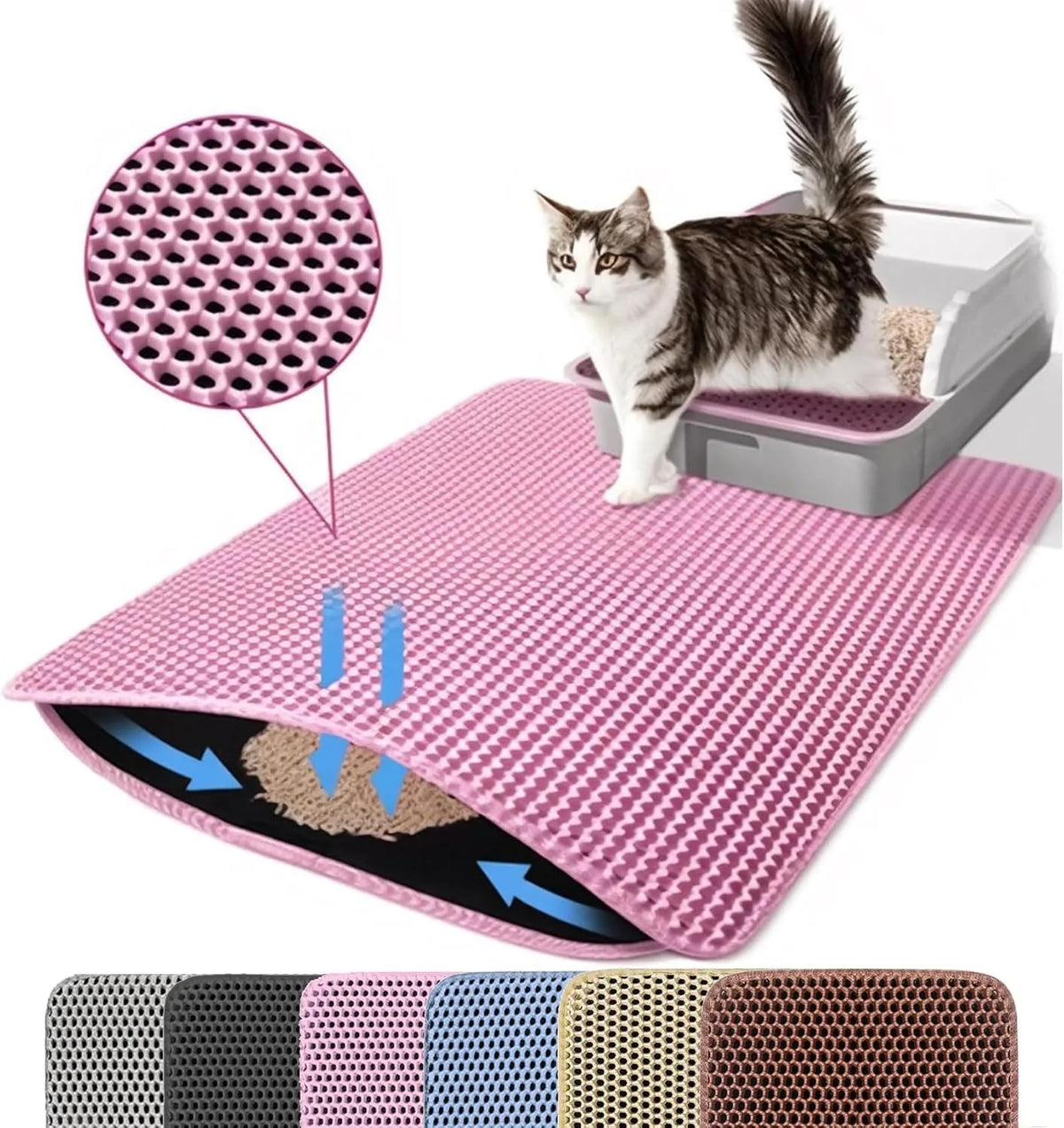 Double Layer Cat Non Slip Big Litter Box Mat. Wear Resistant, Waterproof Cat Litter Mat