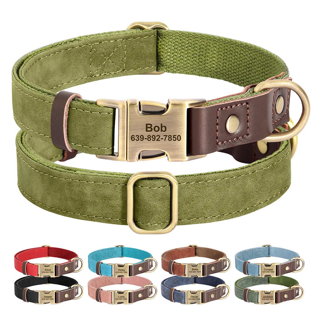 Leather, Engraved, Adjustable, Durable, Buckled, ID Collar for Small Medium & Large Dogs - JanesWaggingWonders