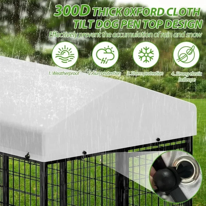 ROOMTEC Heavy Duty Outdoor Dog Kennel with Rotating Bowls, 8 x 4 x 5.6-ft