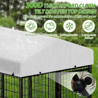 ROOMTEC Heavy Duty Outdoor Dog Kennel with Rotating Bowls, 8 x 4 x 5.6-ft