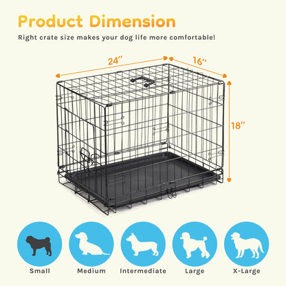 JHK Single Door 30 Inch Folding Metal Wire Dog Cage with Plastic Leak-Proof Pan.