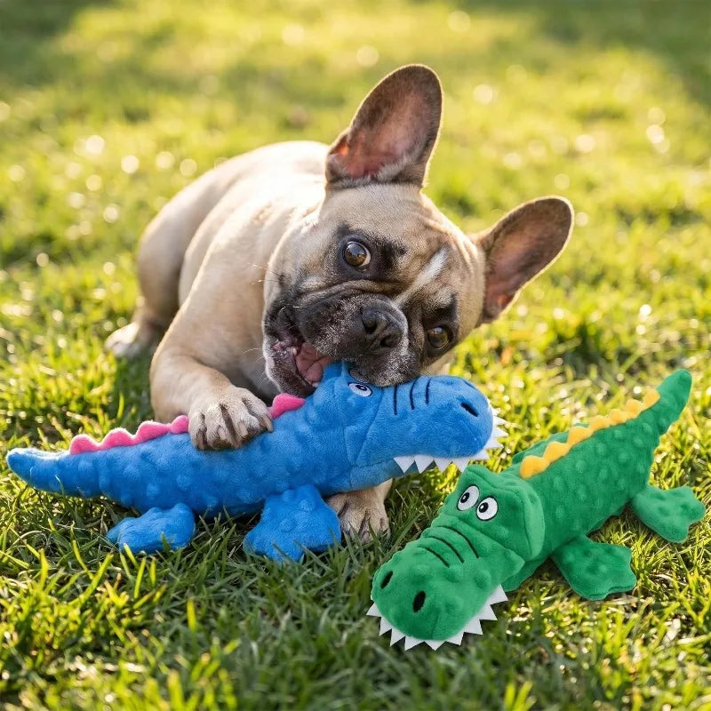 Soft Plush Dog Squeaky Chew Toys.  Stuffed Crocodile for Small & Large Dogs & Cat! Cute Interactive Squeak Toy.