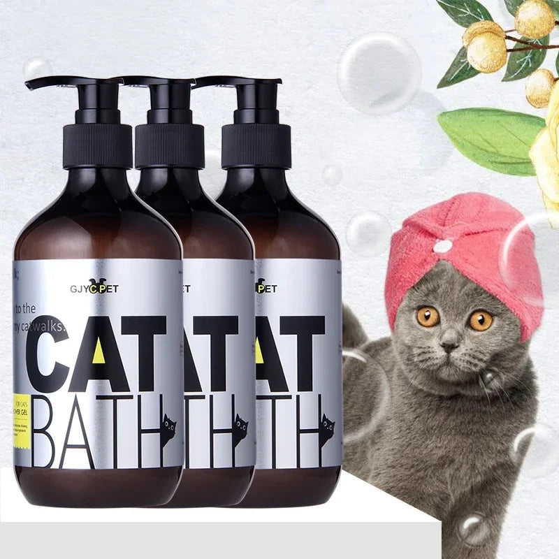 500ml Cat Shower Gel, Shampoo Ultra Cleaning Fluffy Smooth! Lasting Scent. Deep Soil Removal. Pet Deodorizer Decontamination.