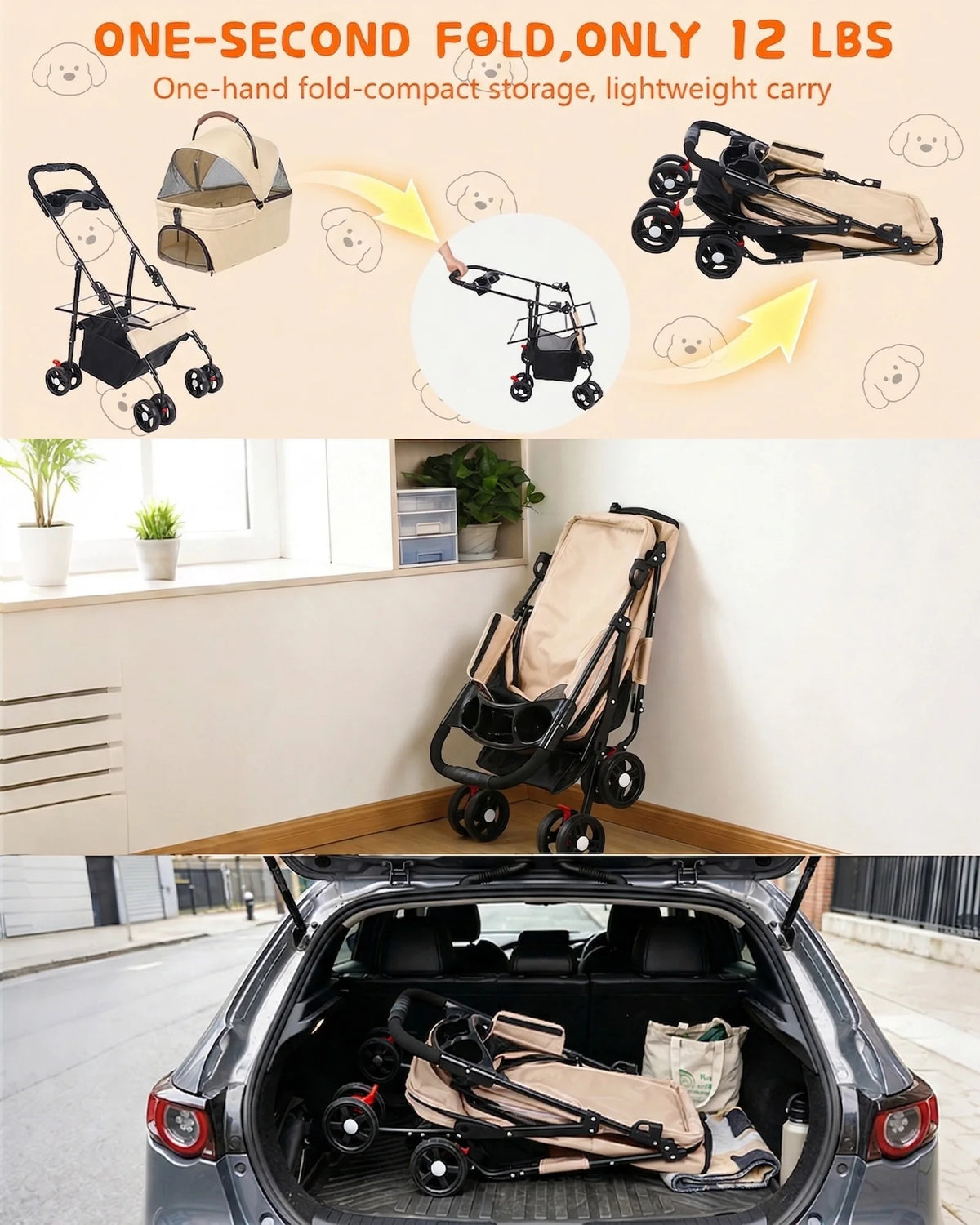 2-in-1Pet Stroller for Small Dogs & Cats! Foldable Lightweight 4 Wheel Dog or Cat Stroller with Removable Carrier! Travel Portable Pet Cart. - JanesWaggingWonders