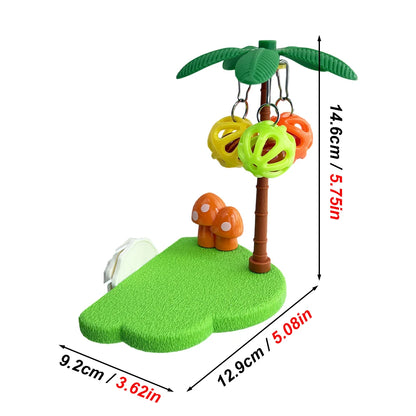 Tropical Bird Perch Platform Bell Ball Palm Tree. Interactive Toy Budgie Cockatiel Enrichment Boredom Relief Cage Accessory!