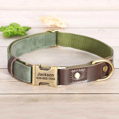 Leather, Engraved, Adjustable, Durable, Buckled, ID Collar for Small Medium & Large Dogs