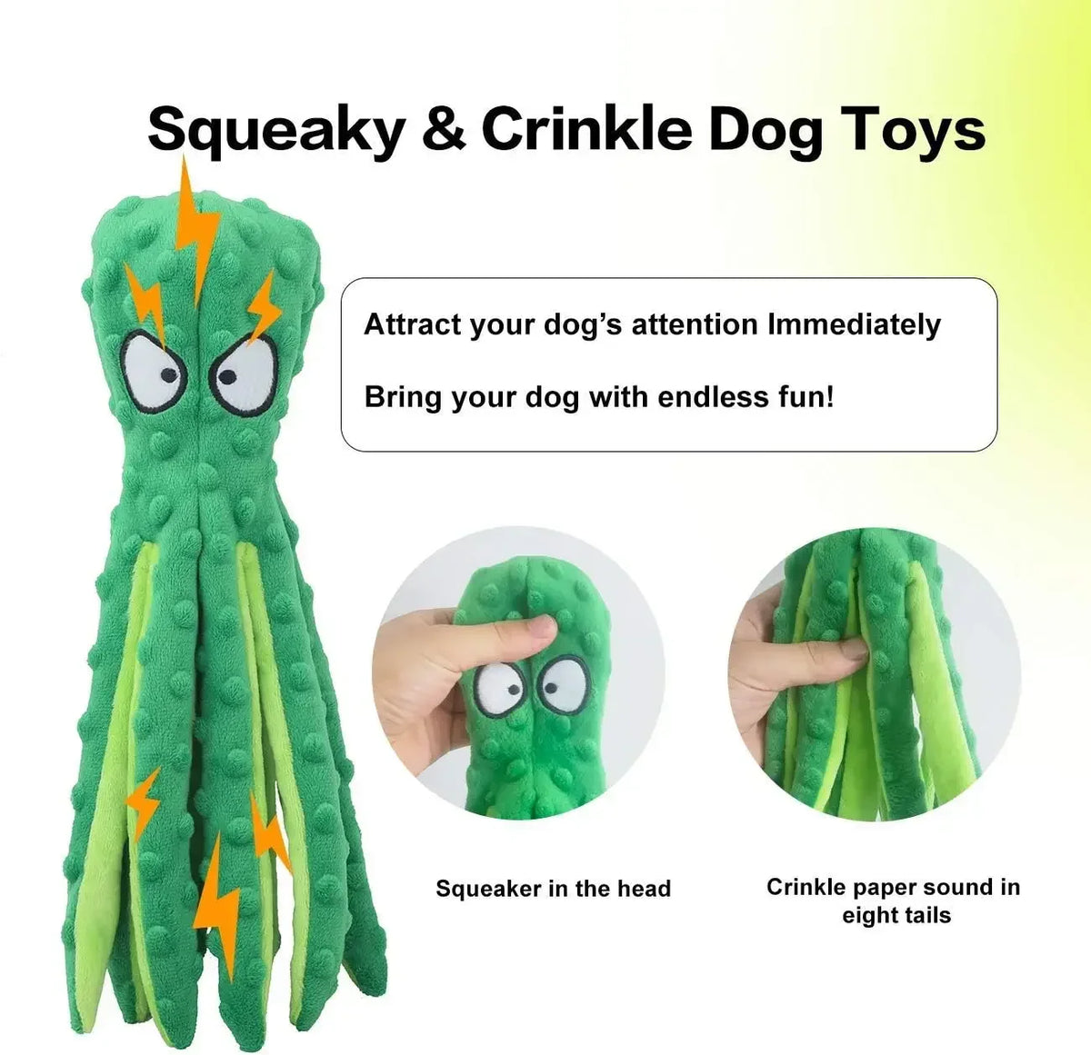Dog Squeaky Toys Octopus - No Stuffing Crinkle Plush Dog Toys for Puppy Teething Durable Interactive Dog Chew Toys for Small M