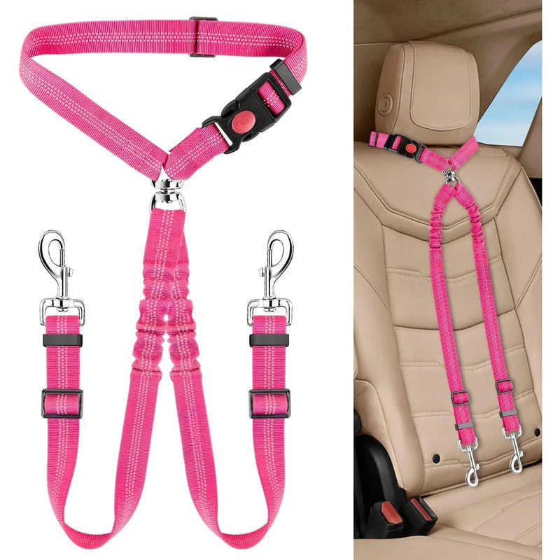 1Pcs Pet Dog & Cat Seat Belt Car. Car Safety Rope One Belt Two Dog Leash