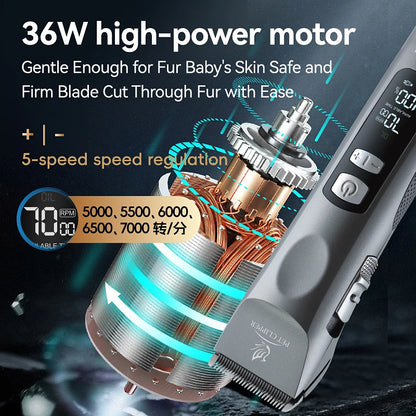 Cordless Rechargeable Pet Clipper, Low Noise! Professional Pet Hair Grooming Trimmer, Shaver Kit for Dogs & Cats.