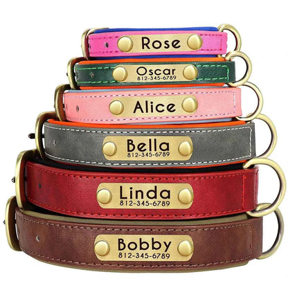 Customized Leather Dog Collar & Leash Set; Soft Padded Leather Collar  With Free Engraved Nameplate for Small Medium Large Dogs