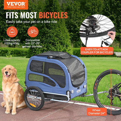 Pet Cart Bicycle Carrier Dog & Cat Bike Trailer with Coupler, Reflectors & Flag!  Collapsible to Store!