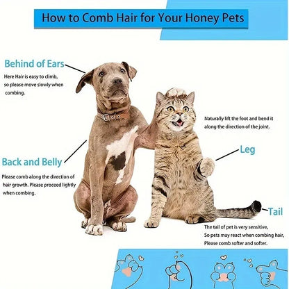 Dual-Use Dog Cat Grooming Brush. Self-Cleaning Slicker Comb with Round-Tip Bent Needles, Ergonomic Handle.