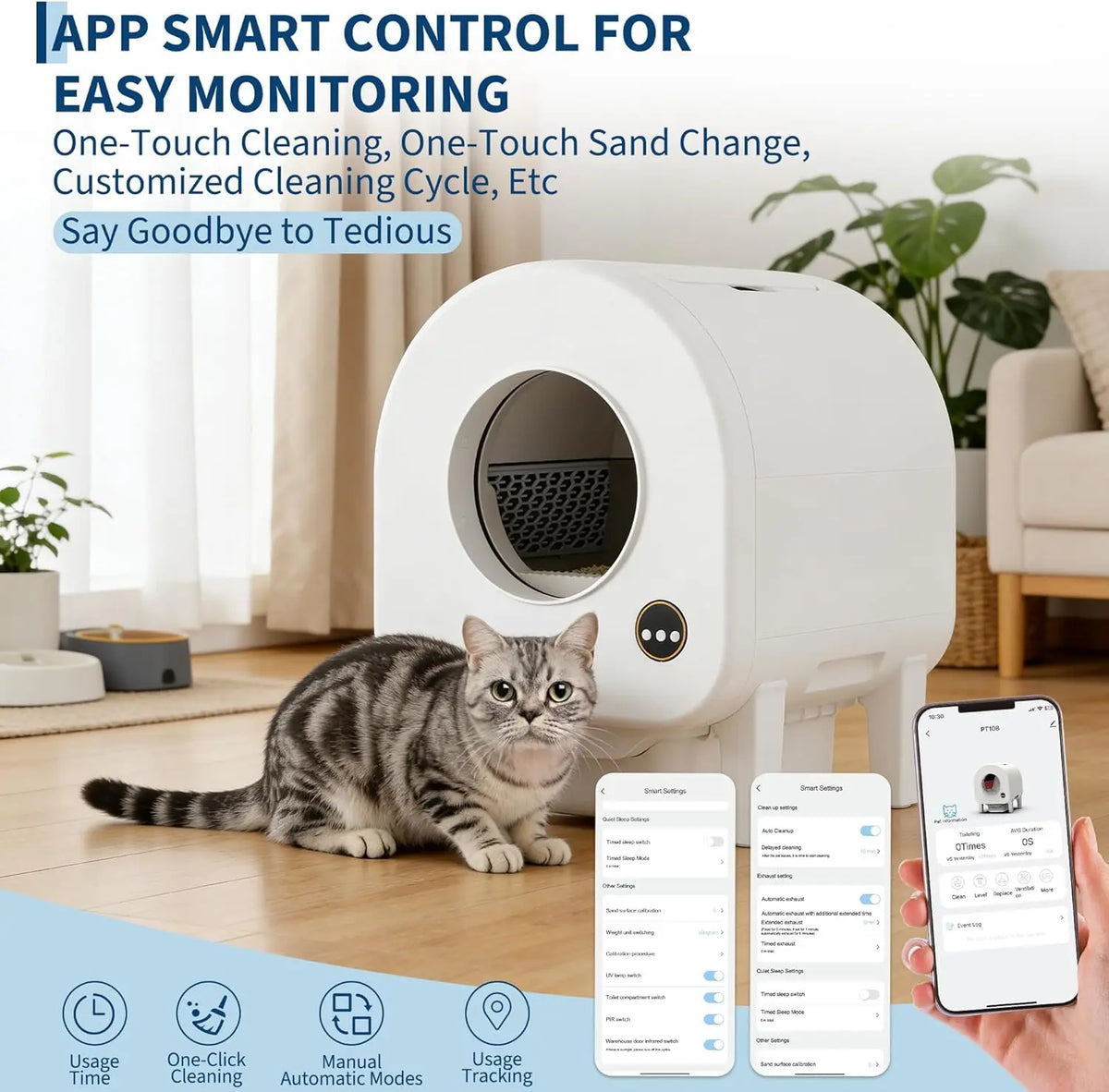 Smart Self-Cleaning Cat Litter Box, Wi Fi-Enabled Automatic Litter Box with Safety Protection! Large Capacity for Multiple Cats & Included Liner Bags - JanesWaggingWonders