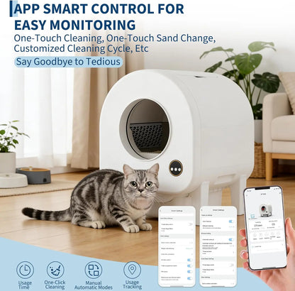 Smart Self-Cleaning Cat Litter Box, Wi Fi-Enabled Automatic Litter Box with Safety Protection! Large Capacity for Multiple Cats & Included Liner Bags - JanesWaggingWonders
