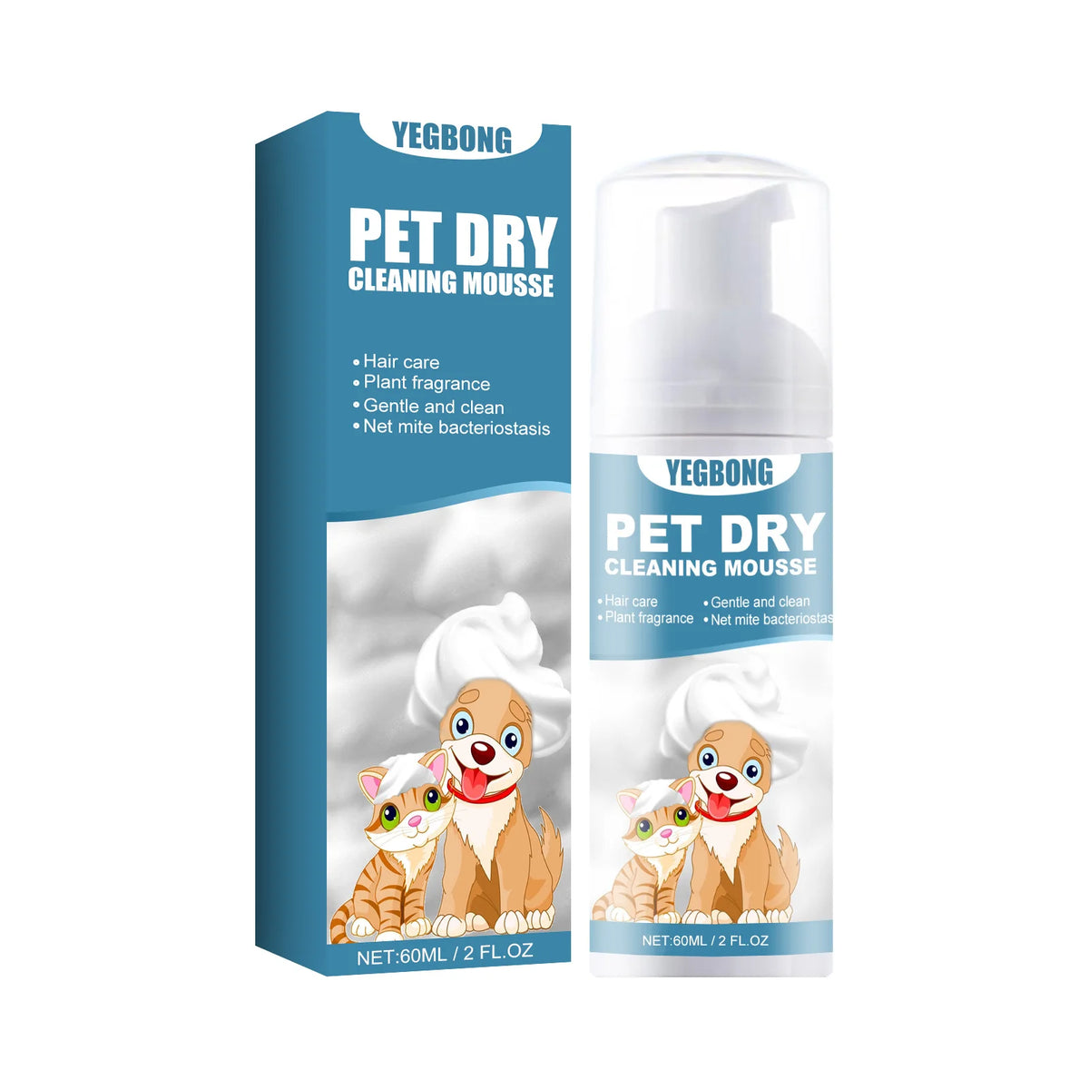 Pet dry cleaning, water free foam, mousse bath gel. Dog and cat, soft hair, bacteriostasis, deodorization, lasting fragrance!