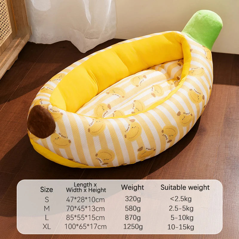 Banana Ice Silk Cooling Bed with Dual-Sided Mat Non-Slip! Breathable Sofa for Cats &Small Dogs. - JanesWaggingWonders